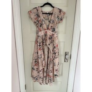 Live 4 Truth Sheer Flower Pink Button Front Long Shirt Dress Gown Wm's Size S